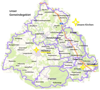 Übersichtskarte des Kirchengemeinde-Gebiets